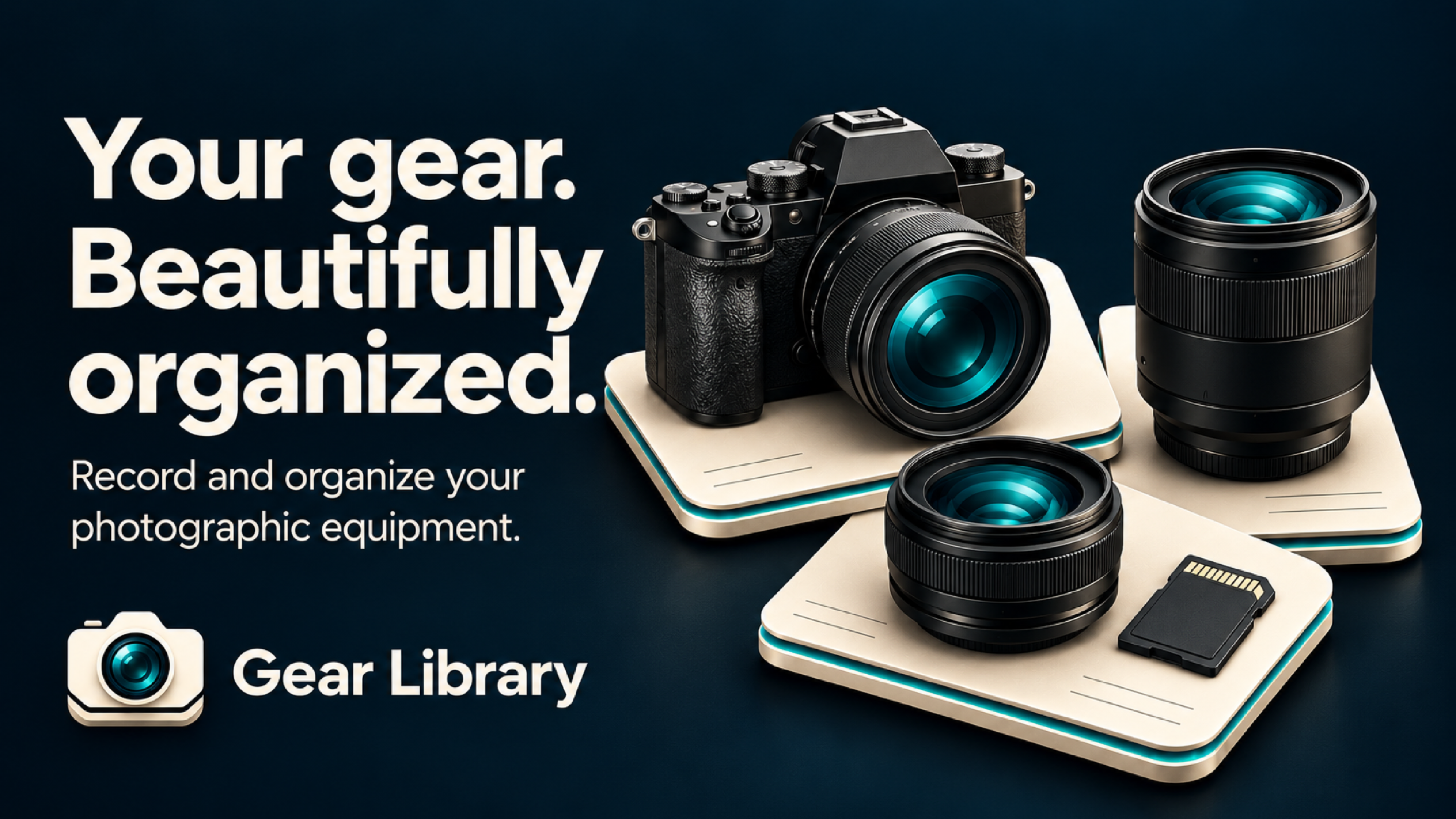 Your gear. Beautifully organized. Record and organize your photographic equipment with Gear Library.